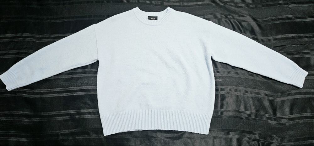 VICI Dolls Light Blue Crewneck Sweater Sm Oversized Slouchy Ribbed Pullover Cozy